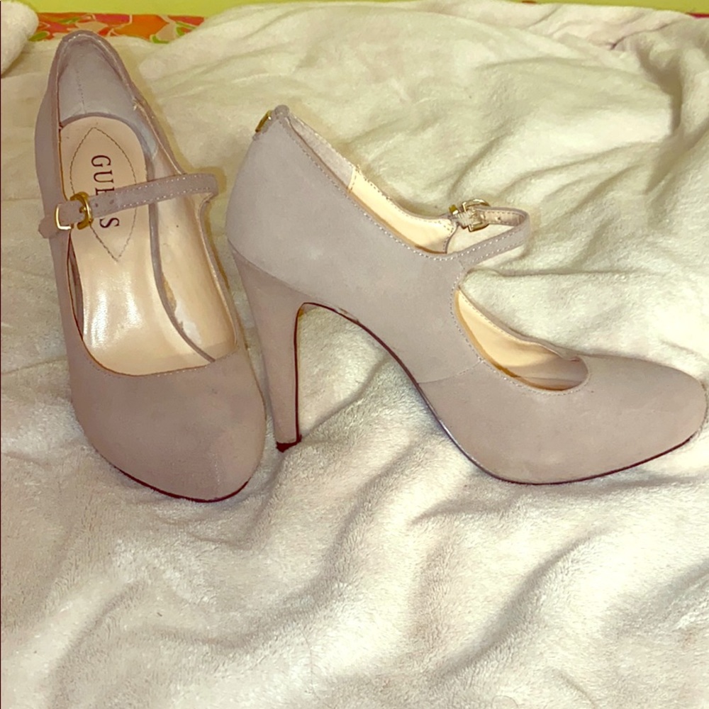 Guess tan suede stilettos with strap
